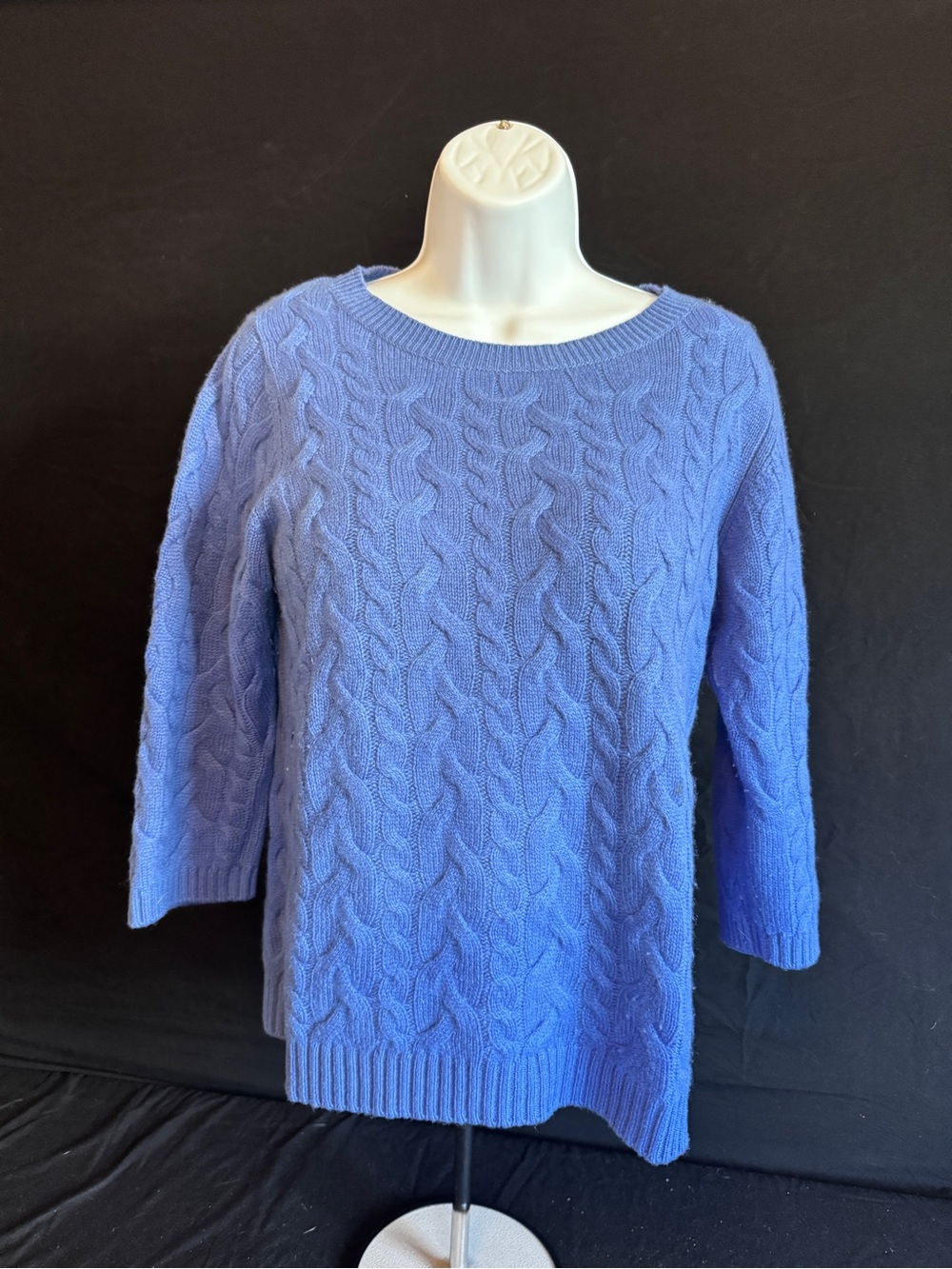 Pure Collection Blue Cable-Knit Crewneck Sweater